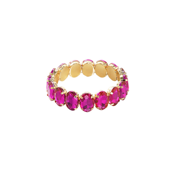 Statement Guldpläterat Armband med Ovala Glaspärlor - Fuchsia Guld