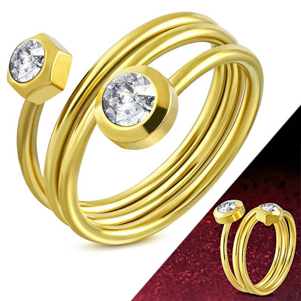 Ring Guldpläterad Rostfritt stål klara Cubic Zirconia -Stl 16
