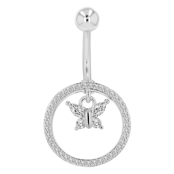 Navelpiercing Piercing i Stål i Silver Färg - Fjäril & Kristall Silver