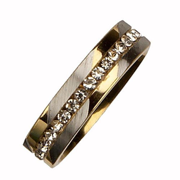 Guld & Silver Ring i Rostfritt Stål med Rhinestones - Stl 20,25 Guld