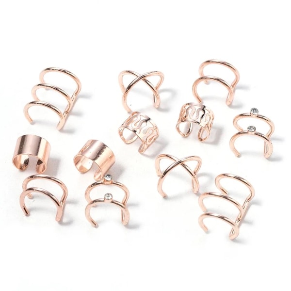 12 st Rosé Guld Örhängen - Ear Cuffs/Earcuffs i olika Modeller Rosa guld