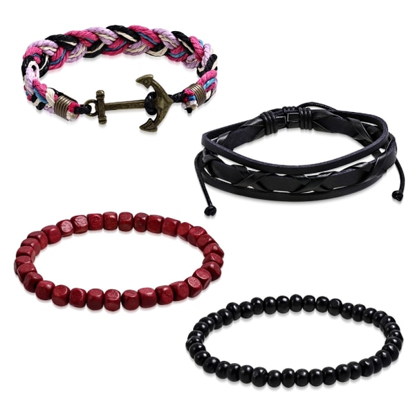 4 st Bohemian Chic Armband - Läder Rep Ankare Pärlor
