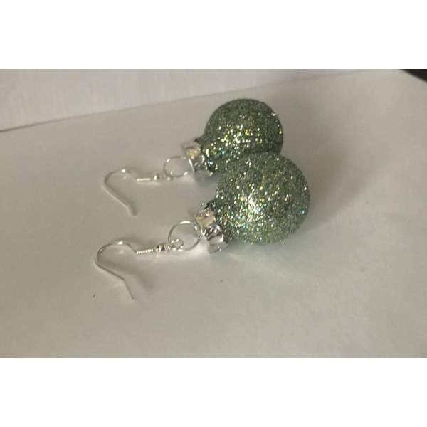 Silver Örhängen till Jul/Christmas - Gröna Glittriga Julkulor Grön