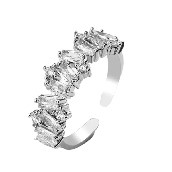 Silver Ring i Stål med Vita Kristaller - Guldpläterad -Justerbar Silver