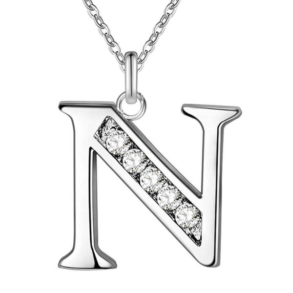 Silver Bokstavshalsband & CZ Kristall - Halsband med Bokstaven N Silver