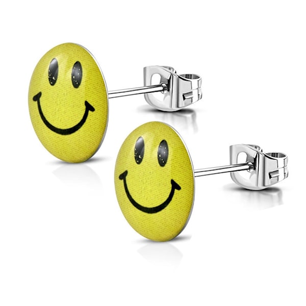 Stiftörhängen Stud Örhängen i Kirurgiskt Stål 316L i Silver Färg – Smiley Emoji – 10 mm Silver