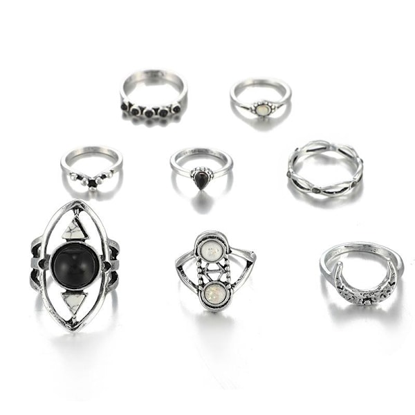 8 Pack med Midi ringar för hela handen - Tibet silver