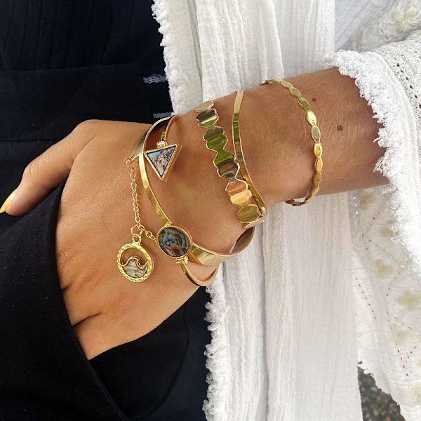 5 st Guld Chic Armband /Bangle med olika Mönster & Jaspis Stenar Guld