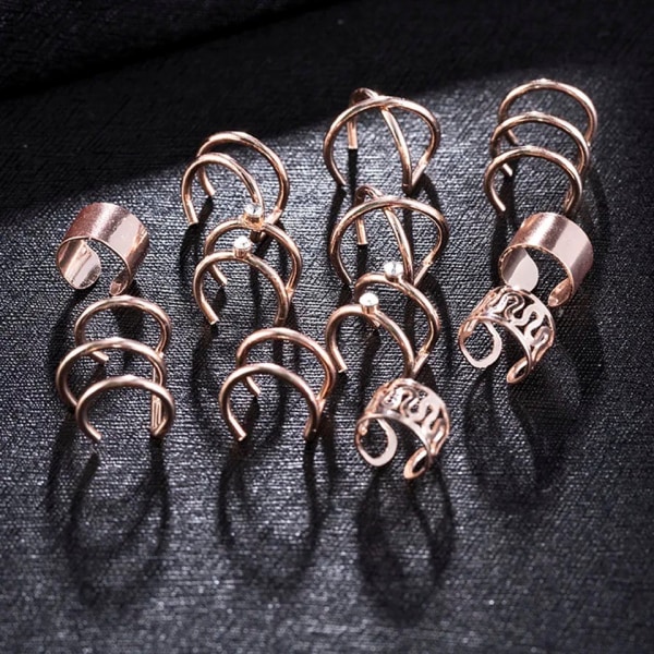 12 st Rosé Guld Örhängen - Ear Cuffs/Earcuffs i olika Modeller Rosa guld