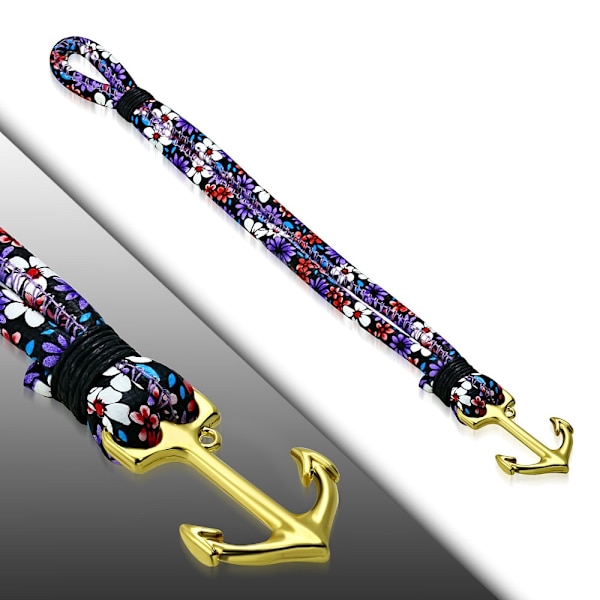 Armband Blommigt Mönster Rep/PU läder med ankare i guld färg