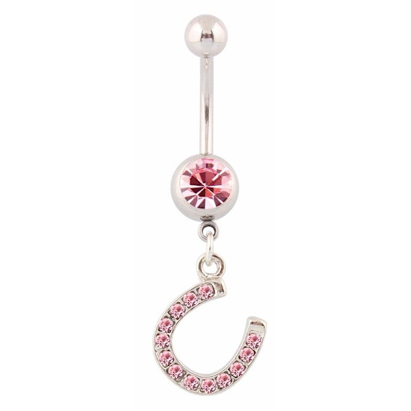 Navelpiercing Kirurgiskt stål Rhinestone Hästsko Rosa Silver