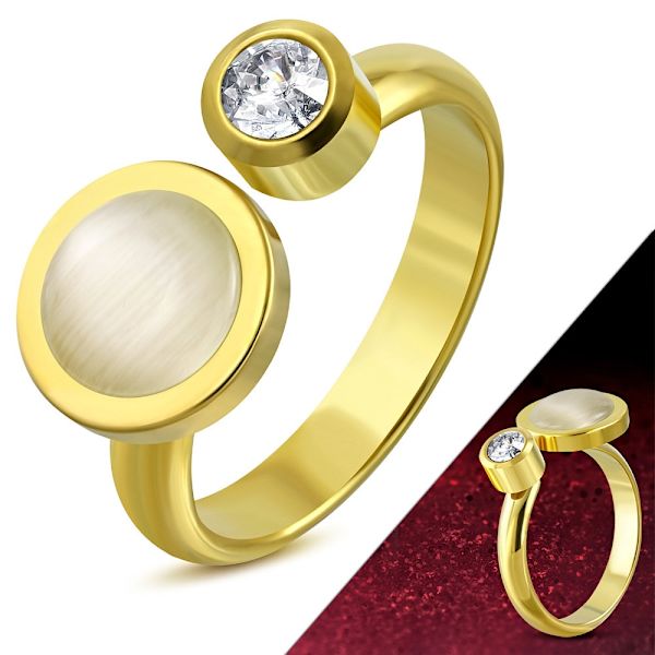 Stål Ring Guldpläterad klar Cubic Zirconia/Kattöga - Stl 18,14