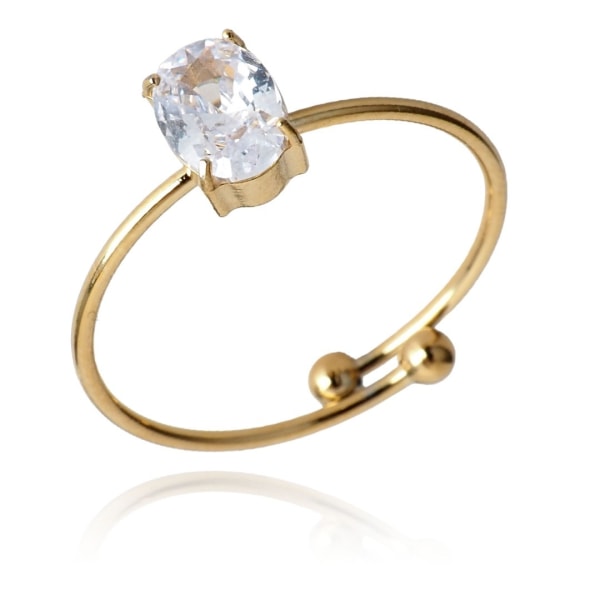 Guld Ring i Stål med Vit Oval Kristall - Guldpläterad -Justerbar Guld