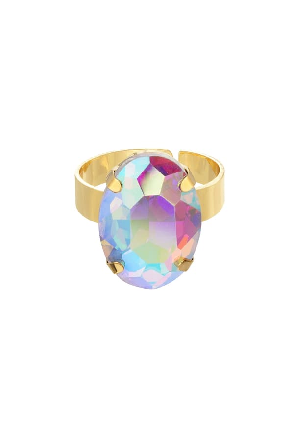 Statement Guldpläterad Ring Oval Glaspärla Justerbar Holographic Guld