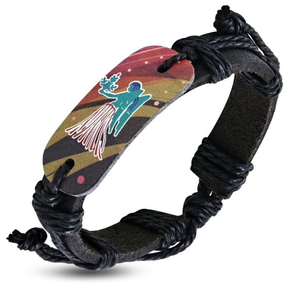Svart Läderarmband / Läder Armband med Stjärntecken - Jungfrun / Virgo Svart
