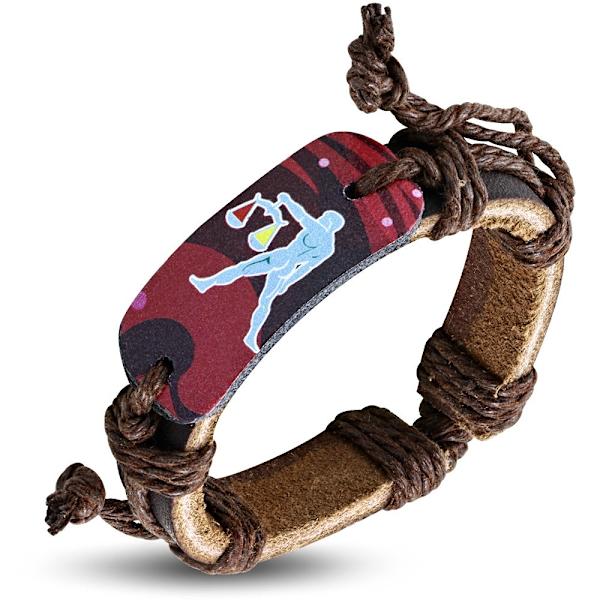 Brunt Läderarmband / Läder Armband med Stjärntecken - Vågen / Libra Brun