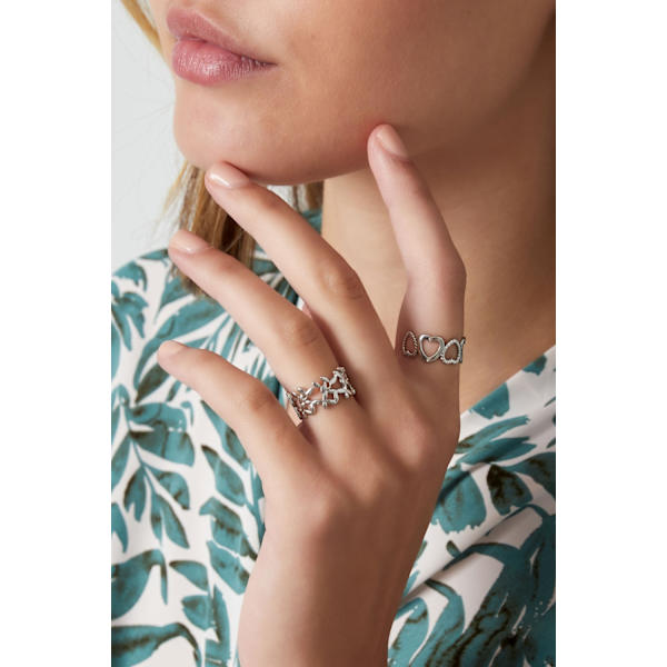 Ring i Rostfritt Stål med Söta Blommor - Silver - Justerbar Silver