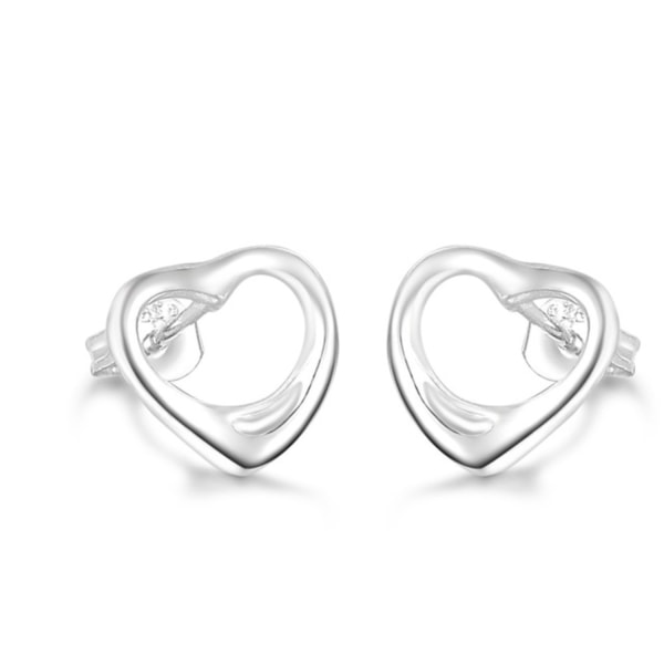 Underbara Stud Silver Örhängen i Form av "Ihåliga" Hjärtan