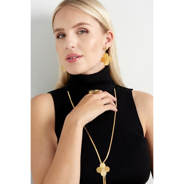 Statement Örhängen i Rostfritt Stål - Clover Class - Blanka & Mönstrade Blommor - Guld Guld