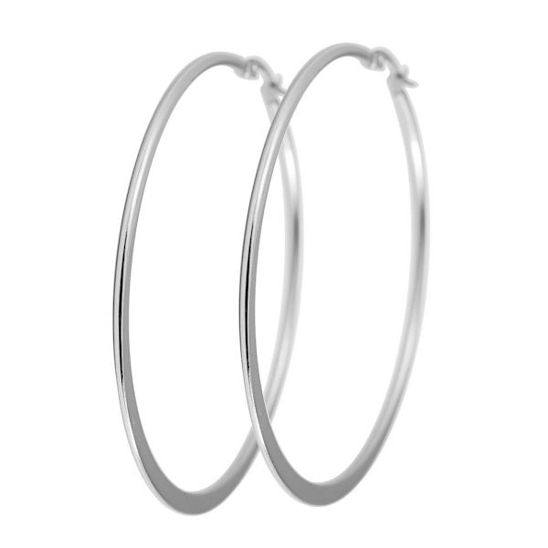 Runda Blanka Tunna Hoop Silver Örhängen i Rostfritt Stål -6,4 cm Silver