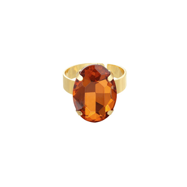 Statement Guldpläterad Ring & Oval Glaspärla - Justerbar -Orange Guld