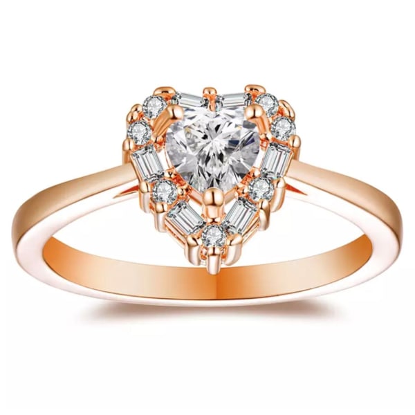 Rosé Guld Ring med ett Hjärta & Vita CZ Kristaller - Stl 17,3 Rosa guld