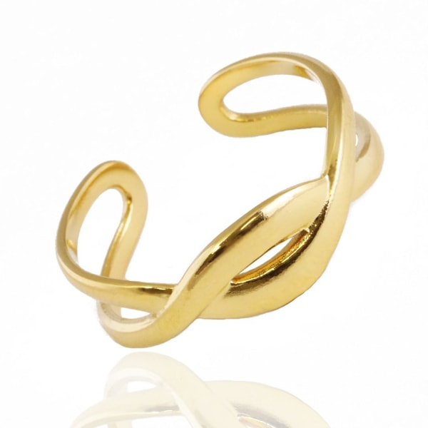 Guld Ring i Stål med Flätad Design - Guldpläterad - Justerbar Guld