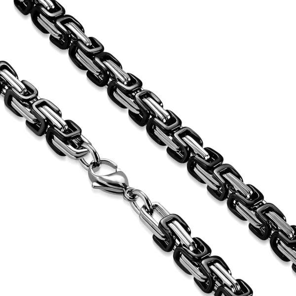 Halsband i Kirurgiskt Stål 316L i Svart & Silver Färg - Bysantinsk Kedja Halskedja / Kejsarlänk - B 5 mm  L 60 cm Silver