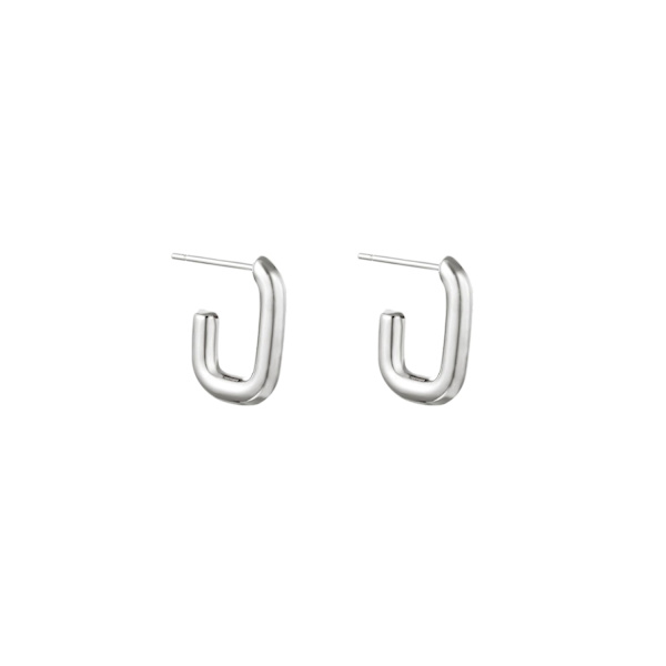 Klassiska Blanka Små Silver Örhängen / Hoop / Creoler i Rostfritt Stål i Rektangulär Form - 1,8 cm Silver
