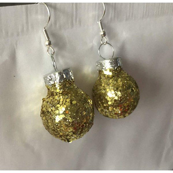 Silver Örhängen till Jul / Christmas - Guld Glittriga Julkulor Guld