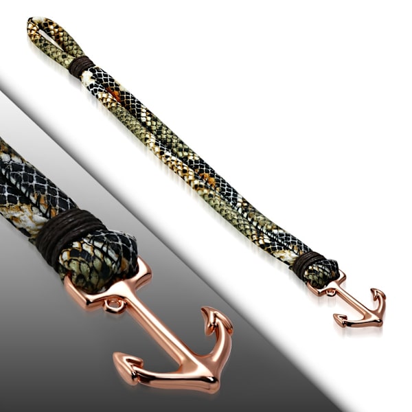 Armband Ormfärgat Rep/PU läder med ankare i rosé guld färg
