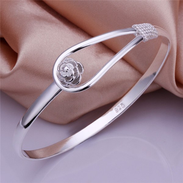 Stelt Silver Armband / Bangle med Lyxig Blomma / Ros Silver