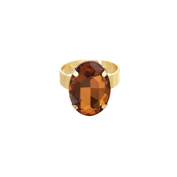 Statement Guldpläterad Ring & Oval Glaspärla - Justerbar - Brun Guld