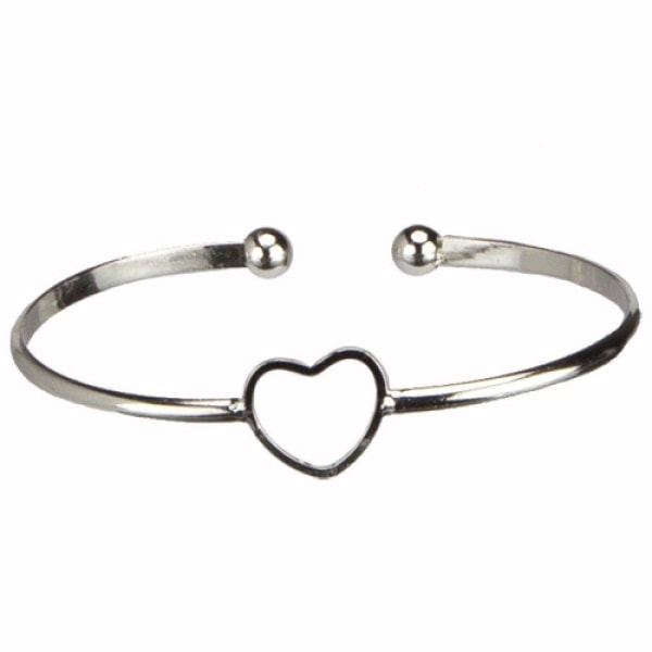 Sött Stelt Silver Armband / Bangle - Enkelt Hjärta - Justerbart Silver