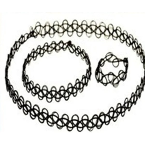 Svart Stretch Smyckesset - Halsband / Choker, Armband & Ring Svart