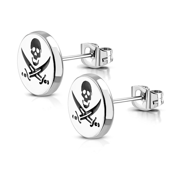 Stiftörhängen Stud Örhängen i Kirurgiskt Stål 316L i Silver Färg - Döskalle & Svärd Silver