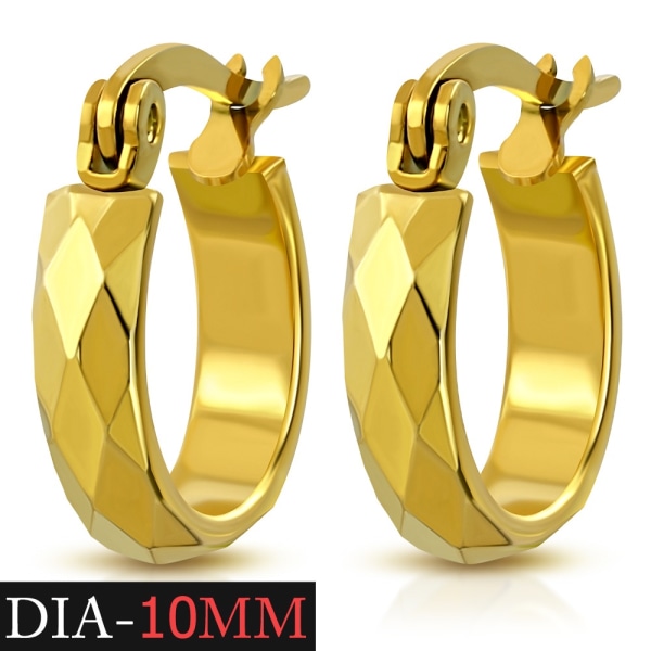 Örhängen Runda Hoop i Guld Färg med mönster Dia 10 mm