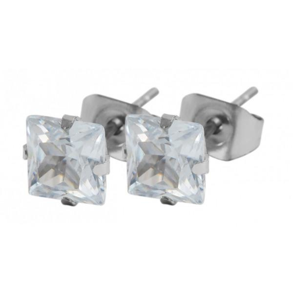Fyrkantiga Silver Stud Örhängen Vit Kristall Rostfritt Stål 5 mm Silver