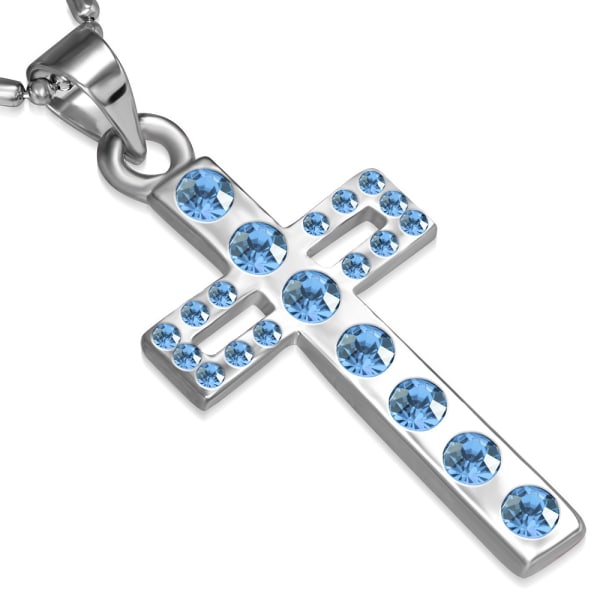 Halsband i Silver Färg - Kors med blå Cubic Zirkonia