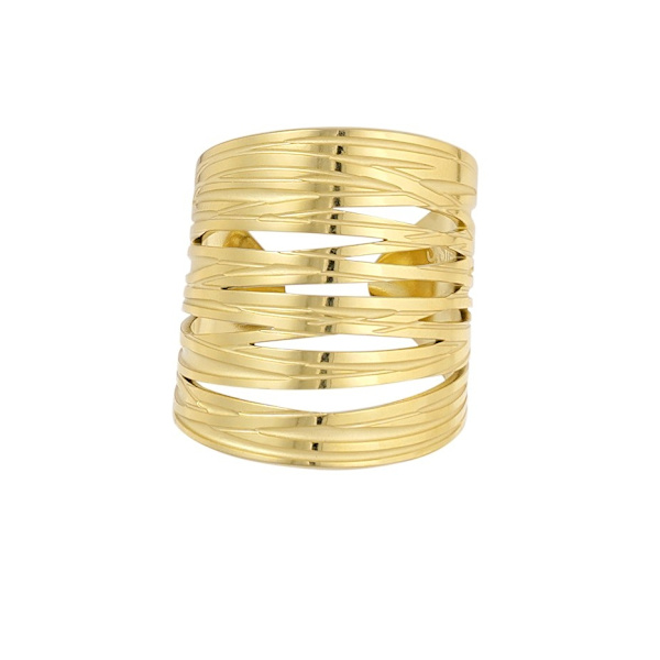 Bred Blank Statement Ring i Rostfritt Stål - Guld - Justerbar Guld