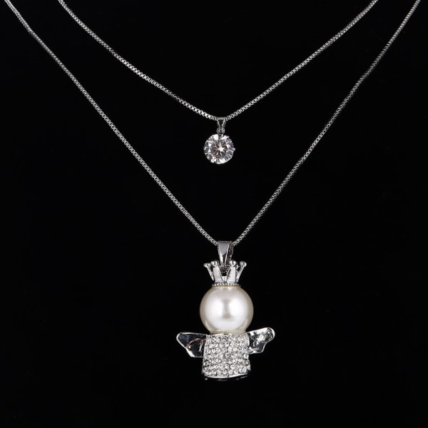 Halsband i Silver färg med Ängel med kristaller/pärla