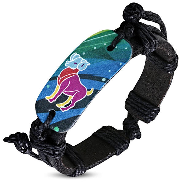 Svart Läderarmband / Läder Armband med Stjärntecken - Väduren / Aries Svart