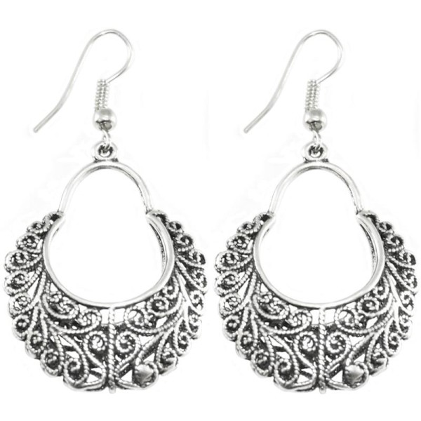 Bohemiska Boho Retro Örhängen i Silver Färg med Etniskt Mönster Silver