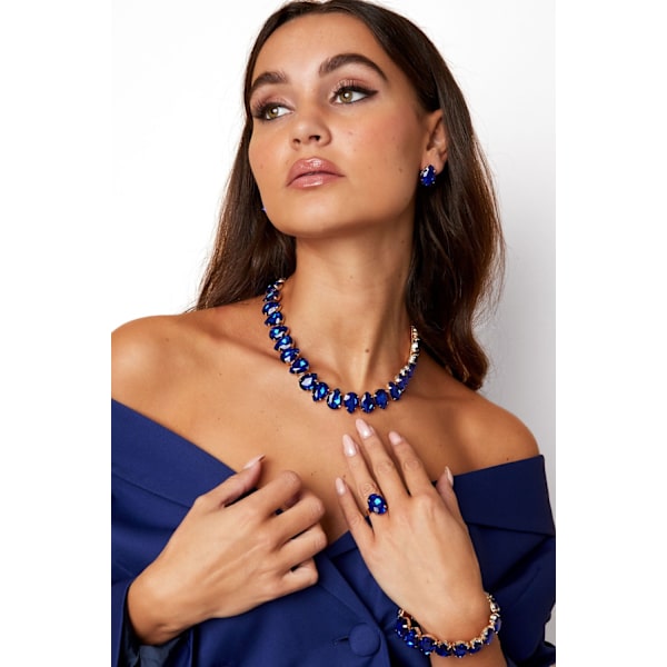 Statement Guldpläterat Halsband med Stora Glaspärlor - Fuchsia Guld