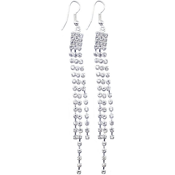 Glittrande Långa Silver Örhängen - Kedjor med Strass/Rhinestones Silver
