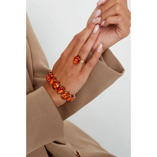 Statement Guldpläterad Ring & Oval Glaspärla - Justerbar -Orange Guld