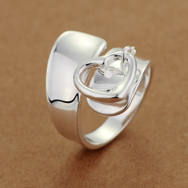Vacker Silver Ring med Hängande Hjärta / Heart - Justerbar Silver one size