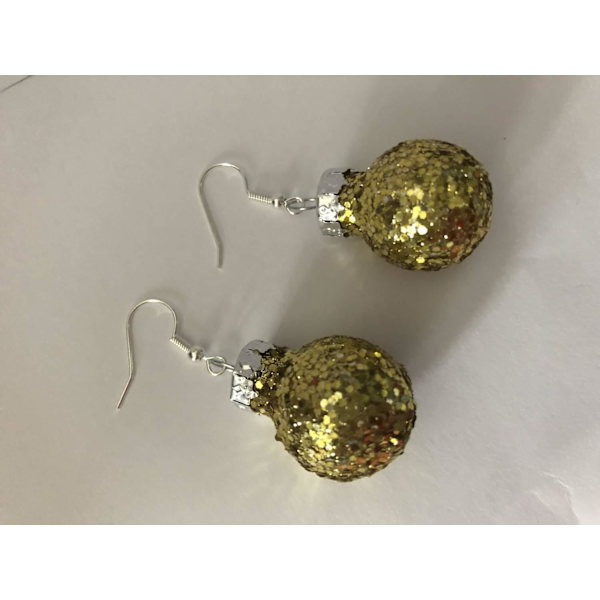 Silver Örhängen till Jul / Christmas - Guld Glittriga Julkulor Guld