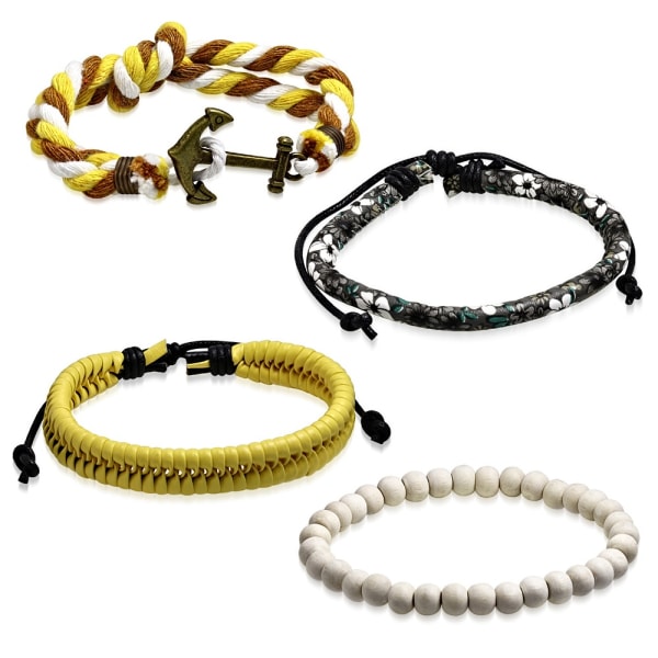 4 st Bohemian Chic Armband - Läder Rep Ankare Pärlor Blommor