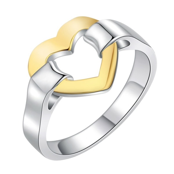 Silver Ring med Guldfärgat / Guld Hjärta - Stl 17 Silver
